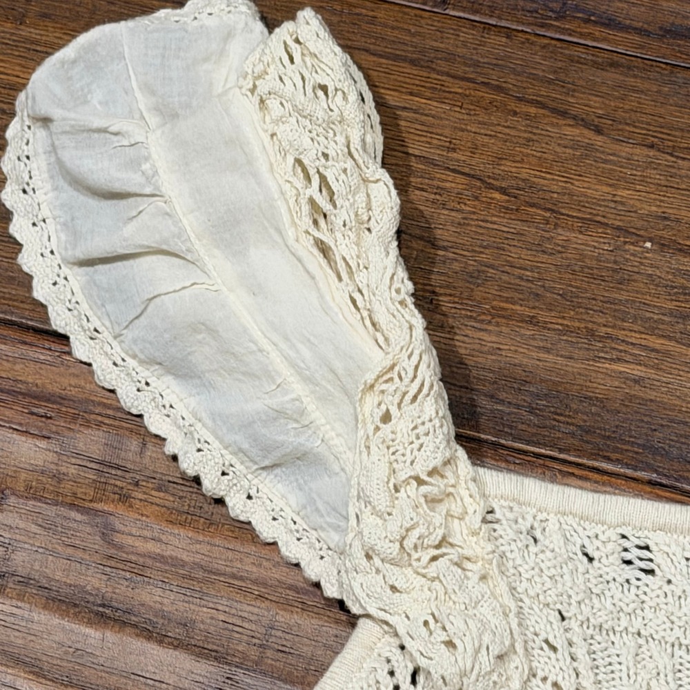 Anthropologie Ruffled Garden Crochet Knit Tank Cream Square Neck Pointelle XS - Picture 5 of 9